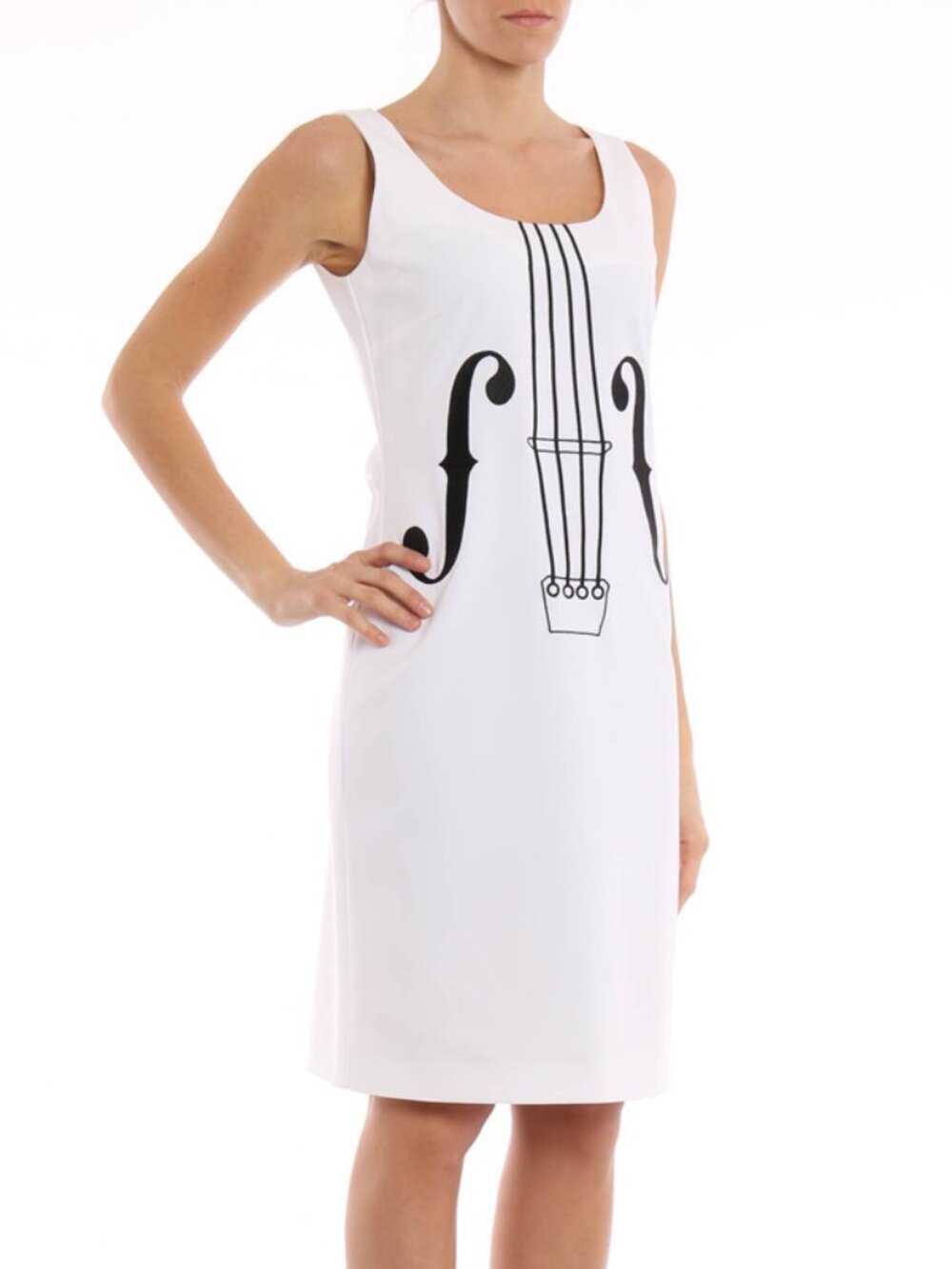 Boutique Moschino White Violin Embroidered Shift Dress US 2 Italy 36